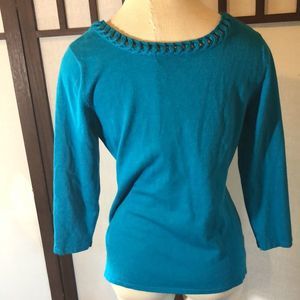 Peacock blue sweater with braided scoop neck M roz&ali